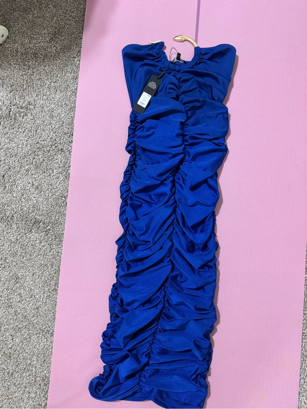 Ruched Royal Blue midi dress strapless